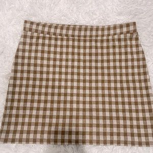 Altar’d State Brown and White Checkered Mini Skirt Size Medium